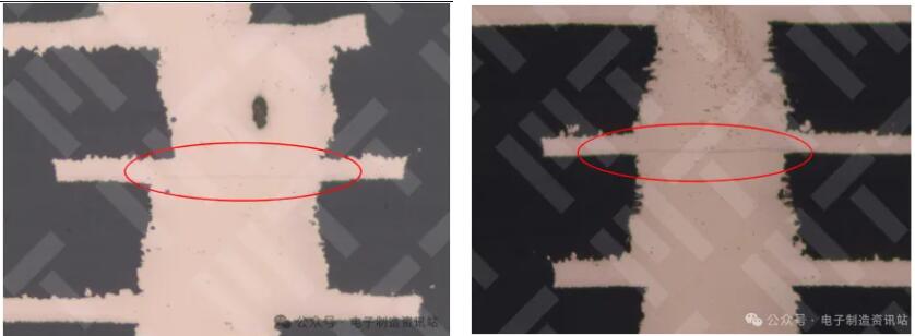 1#pcba切片的第8排切片截面发现pcb的埋孔有裂纹