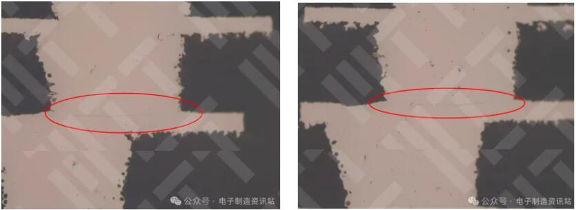 2#pcba切片第6排锡球截面图（pcb的埋孔有裂纹）
